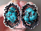 Natural turquoise set earrings ring STERLING SILVER 925