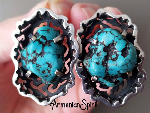 Natural turquoise Earrings STERLING SILVER 925