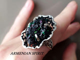 Natural carbide mineral colorful Adjustable ring STERLING SILVER 925