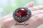 SET Very large earrings and big dome ring women red lab topaz