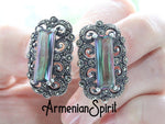 Earrings green nacreous stone Marcasite jewelry STERLING 925