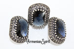 Silver 925 Big earrings with navy blue lab topaz and white zircon