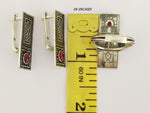 Earrings SILVER 925 lab garnet red Boho pattern jewelry