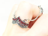 Double ring with chains SILVER 925 Red zircon stones Crown jewelry