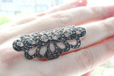 Jewelry SET earrings and full finger cover ring ring peacock tail marcasite
