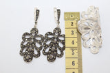 Big earrings peacock tail marcasite High quality sterling silver 925
