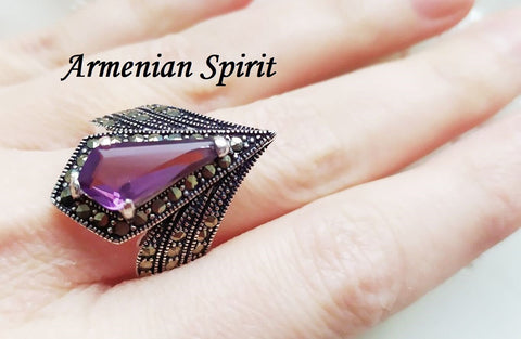 Silver 925 Marcasite RING Purple topaz stone