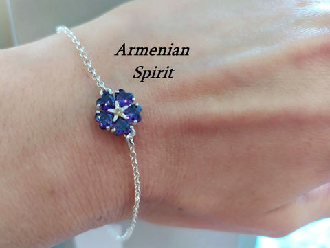 Armenian forget me not purple flower violet Bracelet Sterling silver 925