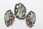 Jewelry Small green earrings nacreous topaz shiny marcasite SILVER 925