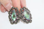 Jewelry Small green earrings Sterling silver 925 nacreous topaz