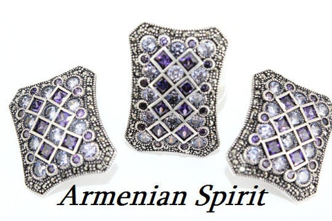 Silver 925 set Purple and white zircon stones