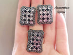 Silver 925 set ring earrings black and white zircon stones