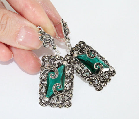 STERLING silver 925 earrings green stones