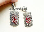 Marcasite earrings Long red lab topaz STERLING silver 925
