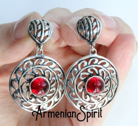 Earrings Sterling silver 925 with red quartz stone Jewelry gypsy