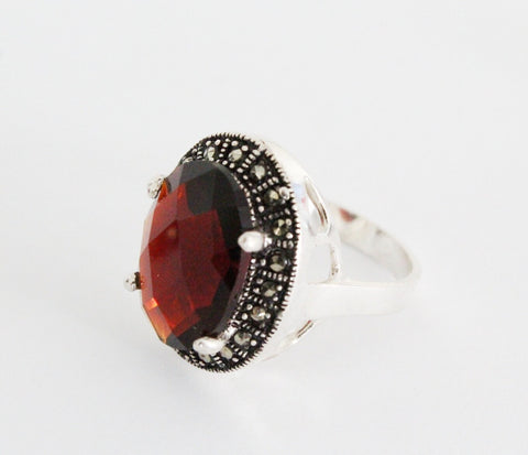 Brown topaz ring SILVER 925 Marcasite small