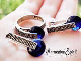 Small earrings Silver 925 with navy blue zircon stone Marcasite