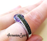 Small earrings Silver 925 with purple  zircon stone Marcasite jewelry
