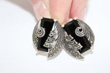 Marcasite earrings short and ring SILVER 925 black small jewelry set
