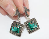 Marcasite jewelry ring earrings lab topaz square SILVER 925