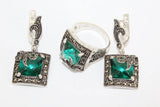 Marcasite jewelry ring earrings lab topaz square SILVER 925