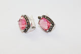 Tiny earrings pink Marcasite 925 Silver Small jewelry