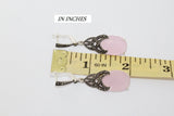 Dangle earrings silver Pale pink topaz stone Marcasite