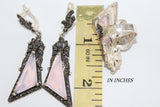 Very long earrings bow pink lab topaz stone Marcasite Sterling 925