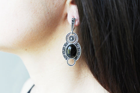 Silver 925 Long earrings Black onyx Jewelry