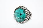 Turquoise teal jewelry set Silver ring and Earrings Large Rough big Round jewellery
