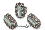Earrings green nacreous stone Marcasite jewelry STERLING 925