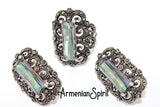 Earrings green nacreous stone Marcasite jewelry STERLING 925