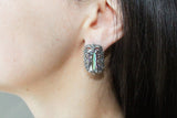 Earrings green nacreous stone Marcasite jewelry STERLING 925