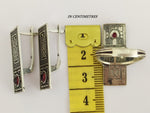 Earrings SILVER 925 lab garnet red Boho pattern jewelry