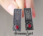 Ethnic jewelry Earrings and ring SILVER 925 lab garnet red