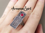 Ethnic jewelry Earrings and ring SILVER 925 lab garnet red