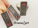 Earrings SILVER 925 lab garnet red Boho pattern jewelry