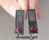 Earrings SILVER 925 lab garnet red Boho pattern jewelry