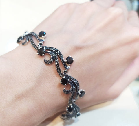 Bracelet marcasite SILVER 925 jewelry Black onyx stones