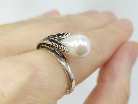 Pearl ring Silver 925 pearl lab stone Sterling  marcasite jewelry