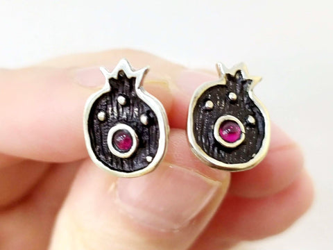 Tiny silver stud Earrings small pomegranates Armenian jewelry STERLING SILVER 925
