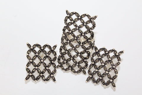 Set earrings and ring silver floral marcasite sterling silver 925
