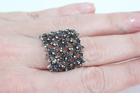 Ring floral marcasite High quality sterling silver 925