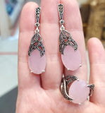 Ring silver Pale pink topaz stone Marcasite