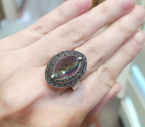Silver 925 rainbow topaz small ring oval