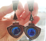 Very long earrings Navy Blue stone  SILVER 925  triangular