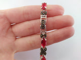 Marcasite bracelet red lab topaz STERLING SILVER 925