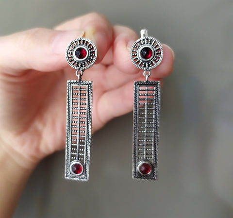 Dangle earrings lab red garnet Sterling silver 925