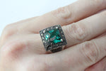 Emerald green stone Earrings ring Marcasite STERLING SILVER 925