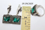 Marcasite jewelry ring earrings lab topaz square SILVER 925